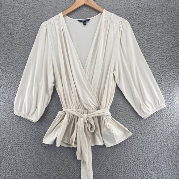 Lauren Ralph Lauren Top Womens Extra Large White Surplice Knit Stretch Belted - Picture 1 of 10
